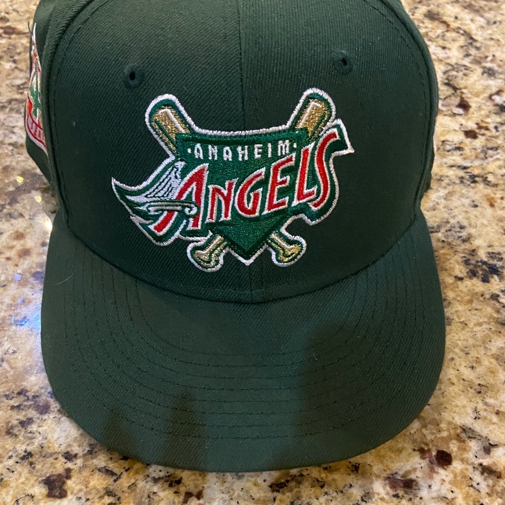 New Era Anaheim Angels Dark Green Baseball Cap with Red and Gold Logo